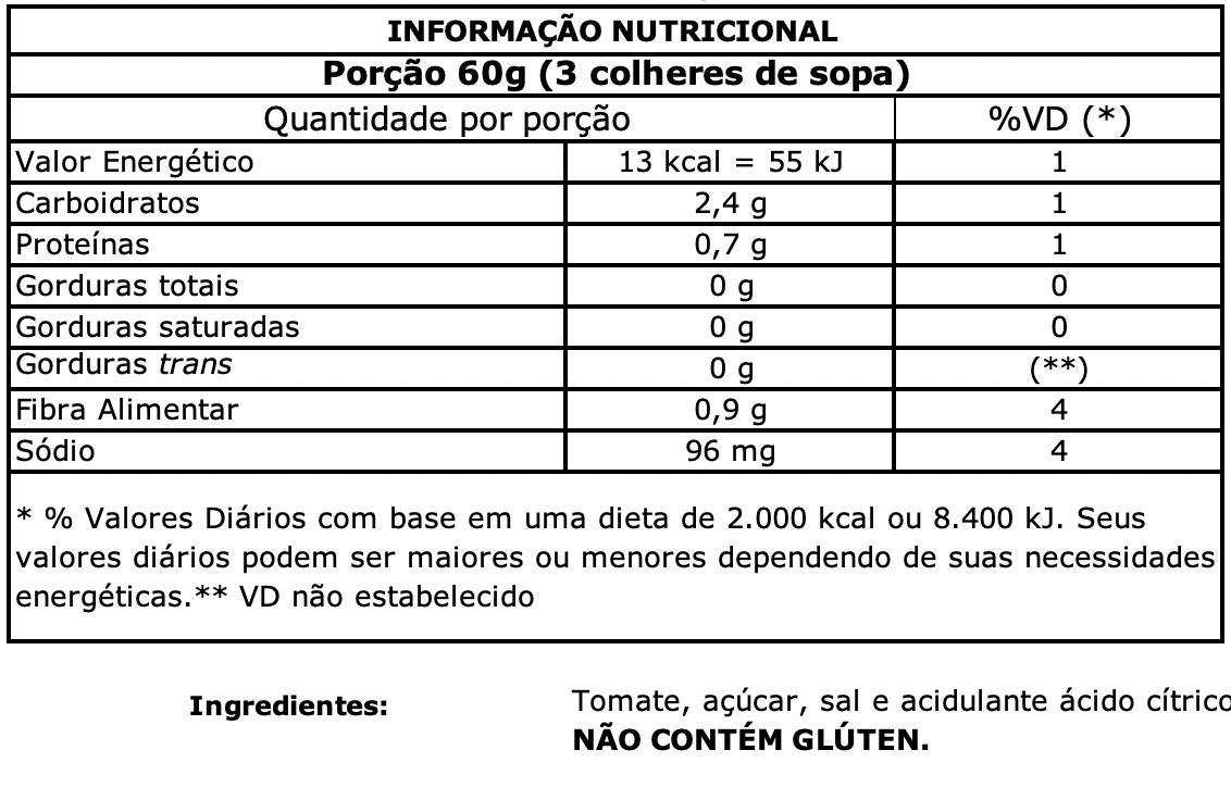 nutritional value pomodoro 520g
