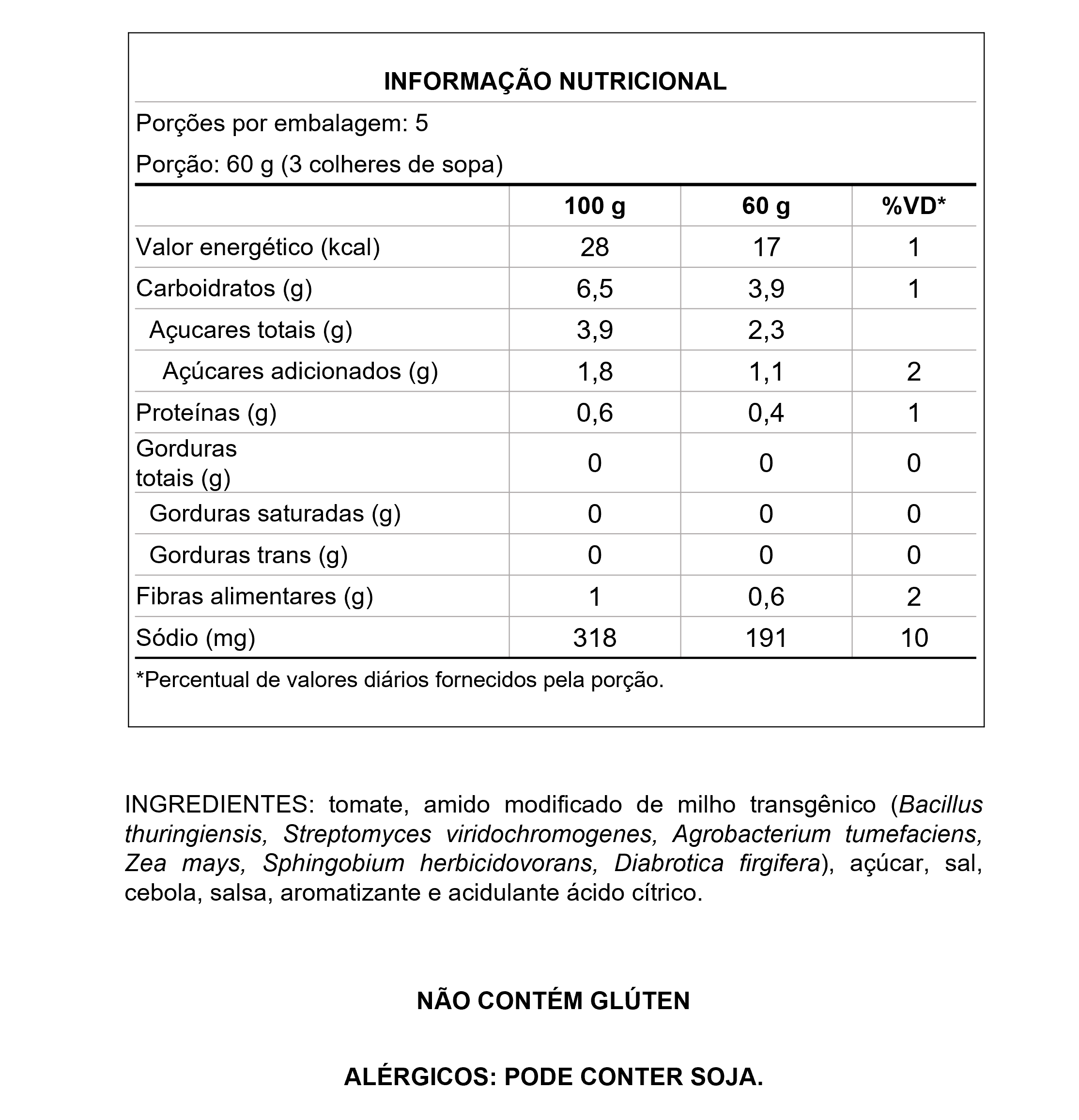 Nutritional value tarantella 520g