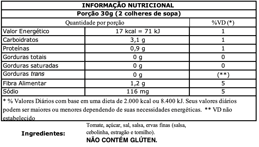 nutritional value elefante saborizado ervas finas
