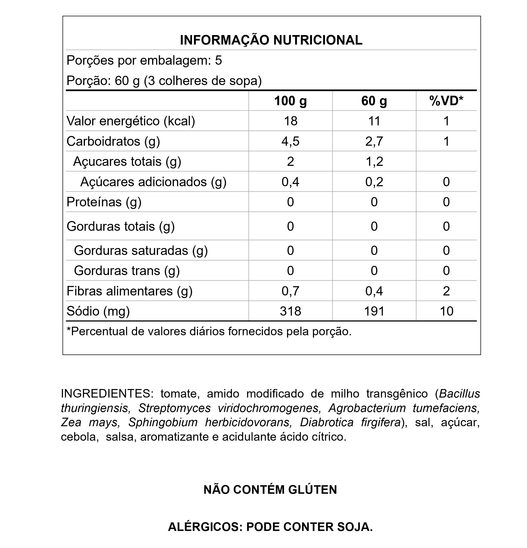 nutritional value pomodoro 520g